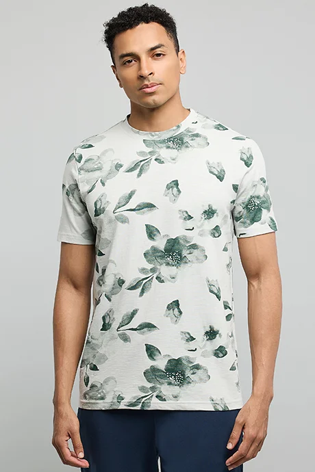 أر أند بي Printed T-Shirt with Crew Neck and Short Sleeves