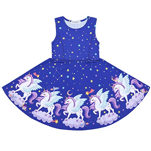 Quedoris Girls Twirly Printed Casual Party Dress Galaxy Unicorn Sleeveless XL - Image 3