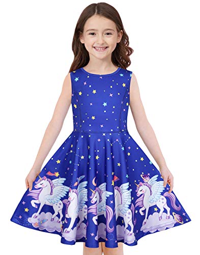 Quedoris Girls Twirly Printed Casual Party Dress Galaxy Unicorn Sleeveless XL - Image 1