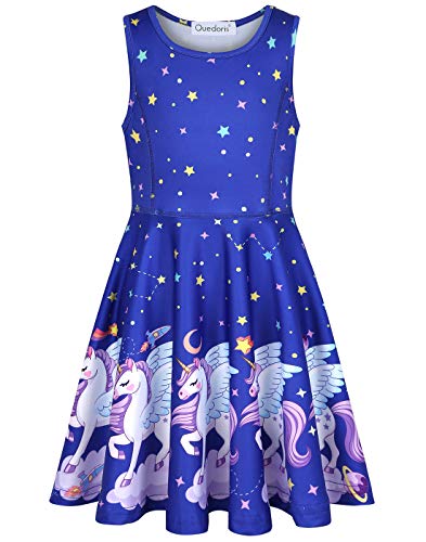 Quedoris Girls Twirly Printed Casual Party Dress Galaxy Unicorn Sleeveless XL - Image 2