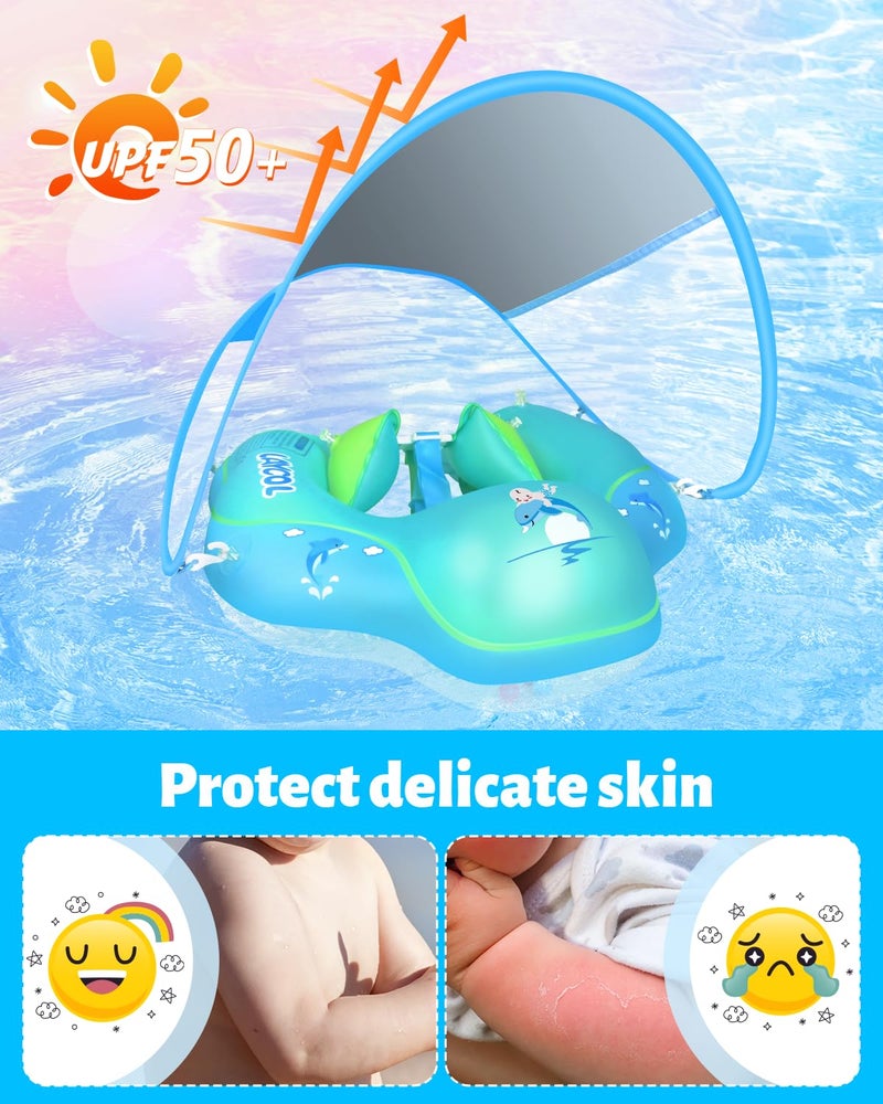 LAYCOL Baby Swimming Float Inflatable Baby Pool Float Ring with Sun Protection Canopy,add Tail no flip Over for Age of 3-36 Months - Image 2