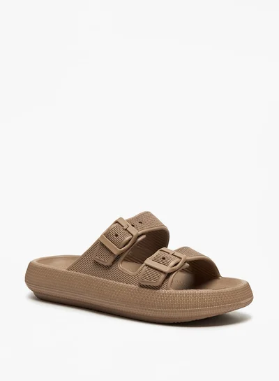 Flora Bella By Shoexpress Textured Slip-On Sandal with Buckle Detail