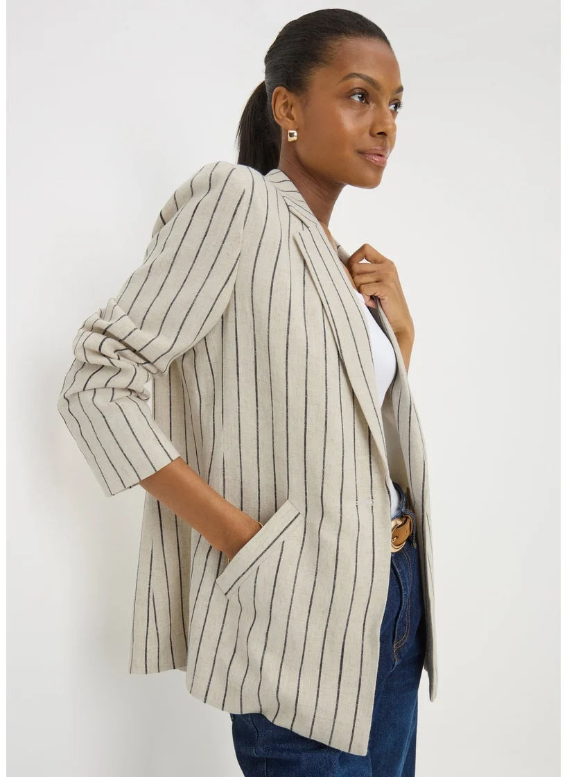 Matalan Cream Stripe Linen Blend Blazer