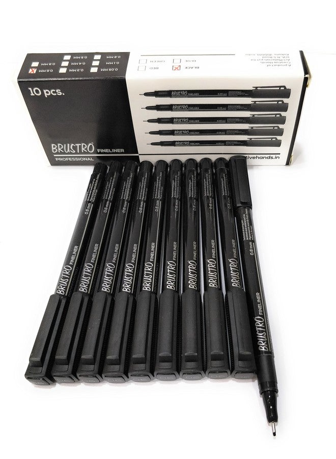 BRUSTRO Professional Pigment Based Fineliner Pen | Black, Box of 10, Tip Sizes - 0.6mm | Waterproof, UV Resistant Ink, Comfortable Grip, Ideal for Mandala, Drawing,Artist Illustration,Sketching - Image 2