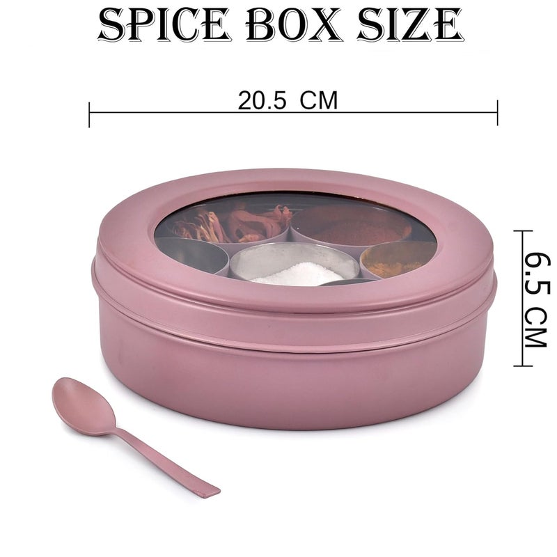 Elan 7 Compartment Multipurpose Tight Lid Stainless Steel See-Through Round Spice Box/Popula Dabba With Lid And Spoon | Masala box (Mauve) - Image 2