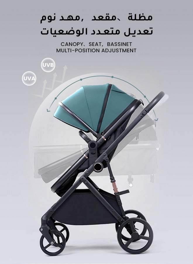 هومبيني عربة أطفال فاخرة عالية الارتفاع قابلة للدفع بالاتجاهين | 3 أوضاع قابلة للتبديل بزر واحد | نظام امتصاص صدمات متطور | سلة نوم قابلة للاستلقاء الكامل | حزام أمان بخمس نقاط | تتحمل حتى 60 كجم | مناسبة من عمر 0 إلى 4 سنوات - Image 3
