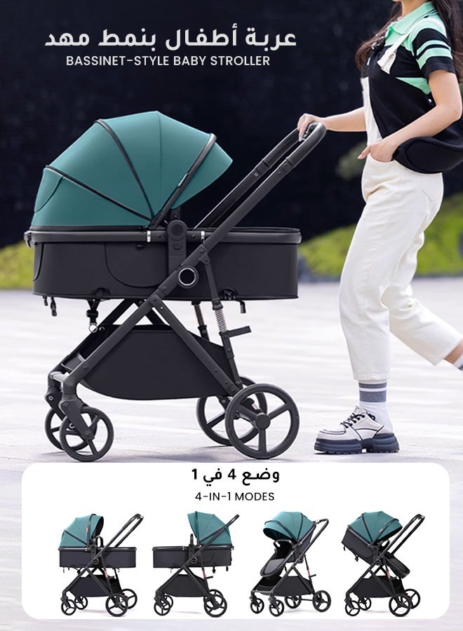 هومبيني عربة أطفال فاخرة عالية الارتفاع قابلة للدفع بالاتجاهين | 3 أوضاع قابلة للتبديل بزر واحد | نظام امتصاص صدمات متطور | سلة نوم قابلة للاستلقاء الكامل | حزام أمان بخمس نقاط | تتحمل حتى 60 كجم | مناسبة من عمر 0 إلى 4 سنوات - Image 2