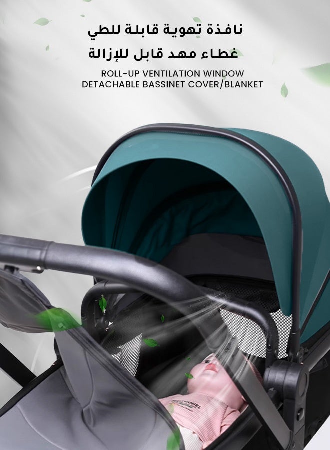 هومبيني عربة أطفال فاخرة عالية الارتفاع قابلة للدفع بالاتجاهين | 3 أوضاع قابلة للتبديل بزر واحد | نظام امتصاص صدمات متطور | سلة نوم قابلة للاستلقاء الكامل | حزام أمان بخمس نقاط | تتحمل حتى 60 كجم | مناسبة من عمر 0 إلى 4 سنوات - Image 4