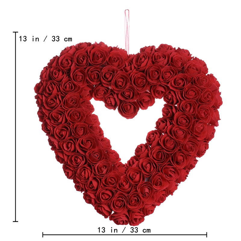 JINGHONG Valentine's Day Wreath 13 Inch Artificial Valentines Day Wreaths Romantic Heart Wreath for Valentines Gifts Anniversary Wedding Candlelight Dinner Decor(Red) - Image 2