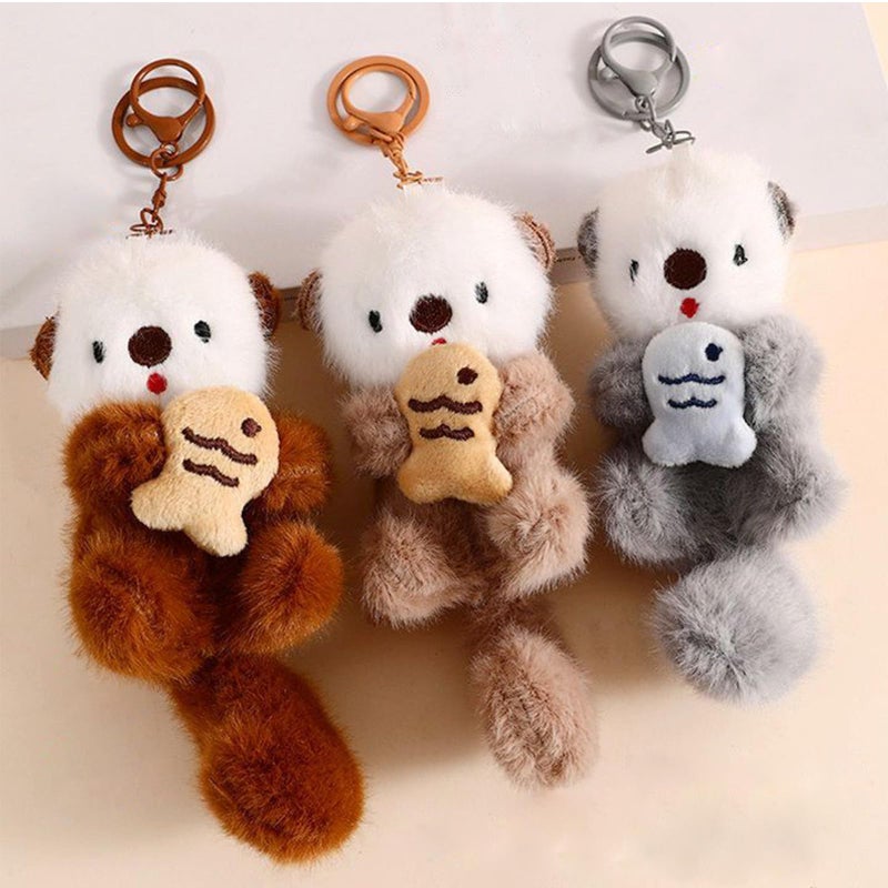 Tizee Plush Keychain Otter Charm for Women Teens & Animal Lovers | for Handbags Purses Backpacks & Car Keys | Birthday Gift (Grey) - Image 3