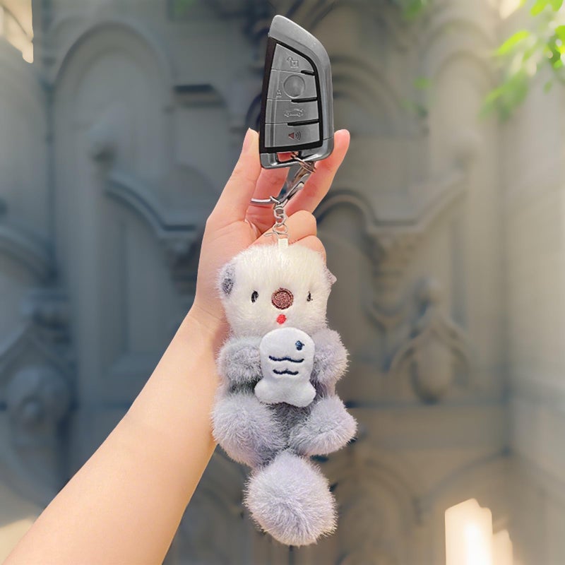 Tizee Plush Keychain Otter Charm for Women Teens & Animal Lovers | for Handbags Purses Backpacks & Car Keys | Birthday Gift (Grey) - Image 4