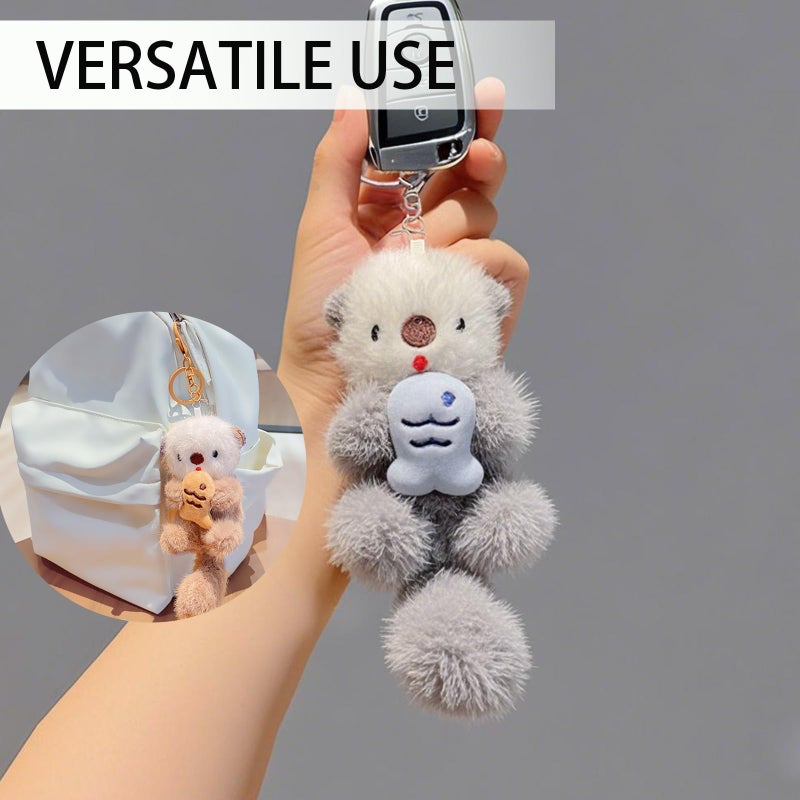 Tizee Plush Keychain Otter Charm for Women Teens & Animal Lovers | for Handbags Purses Backpacks & Car Keys | Birthday Gift (Grey) - Image 2