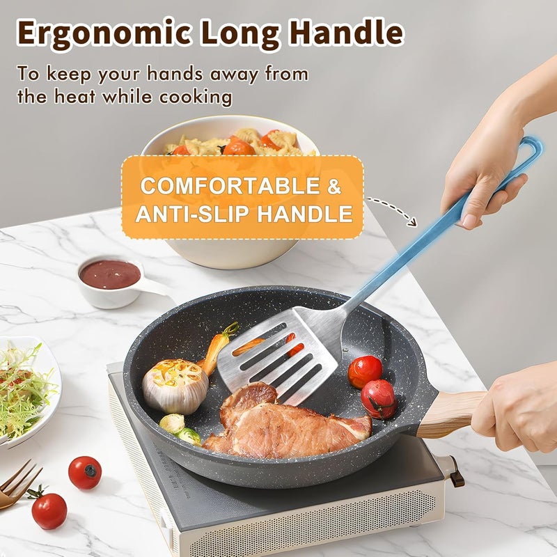 MemoGem Stainless Steel Spatula, Metal Spatula Solid Turner, Heavy Duty Sturdy Spatulas for Kitchen Use, High Heat Resistant Cooking Utensils for Fish Eggs Pancakes, Dishwasher Safe, Easy to Clean, Silver - Image 2