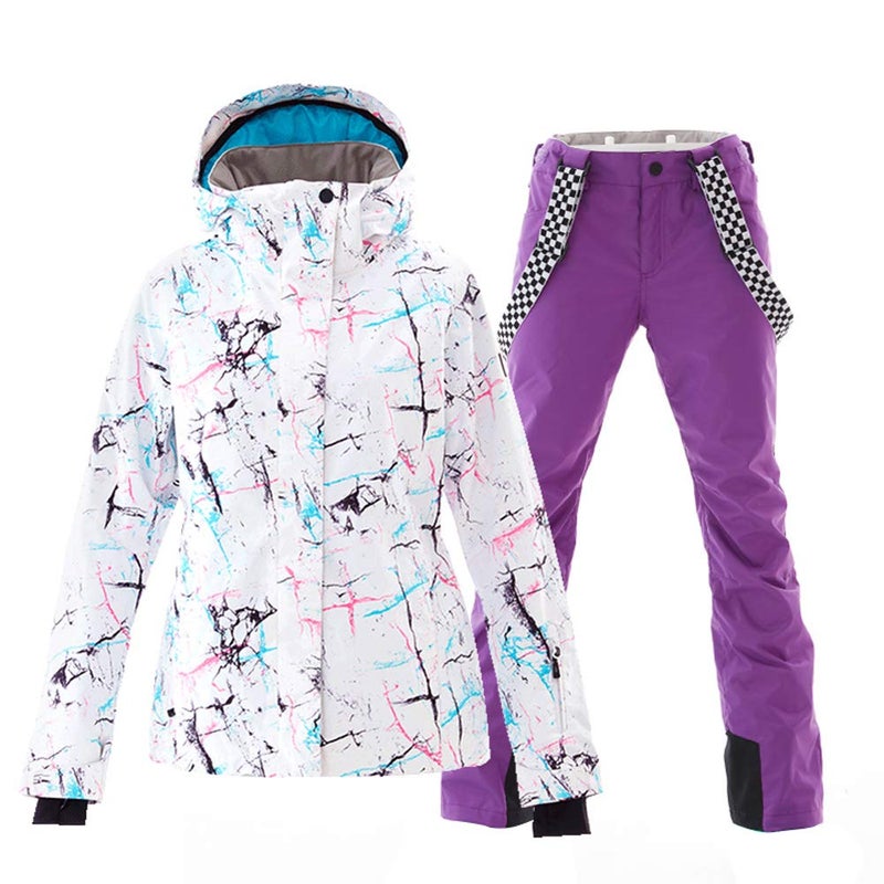 GS SNOWING Womens Ski Jackets and Pants Set Windproof Waterproof Insulated Snowsuit Winter Warm Snowboarding Snow Coat Purple S