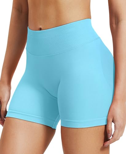 VOYJOY Women Workout Impact Shorts 2.5"/ 3.6"/ 4.5"/ 6" Scrunch Butt Lifting Gym Seamless Booty Biker Shorts Light Blue - Image 3