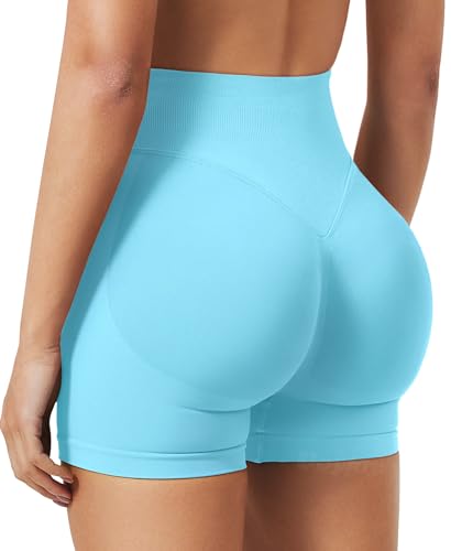 VOYJOY Women Workout Impact Shorts 2.5"/ 3.6"/ 4.5"/ 6" Scrunch Butt Lifting Gym Seamless Booty Biker Shorts Light Blue - Image 2