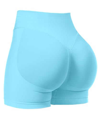VOYJOY Women Workout Impact Shorts 2.5"/ 3.6"/ 4.5"/ 6" Scrunch Butt Lifting Gym Seamless Booty Biker Shorts Light Blue - Image 1