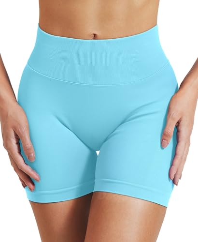 VOYJOY Women Workout Impact Shorts 2.5"/ 3.6"/ 4.5"/ 6" Scrunch Butt Lifting Gym Seamless Booty Biker Shorts Light Blue - Image 4