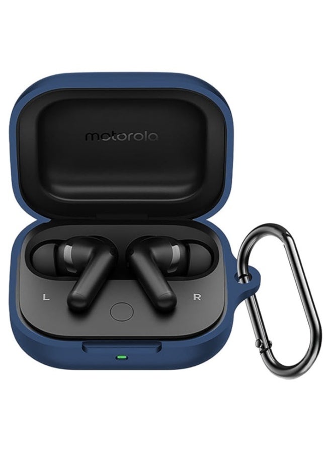 Protective Silicone Case for Motorola Moto Buds/Buds+ with Keychain Cover (Blue) - Image 1