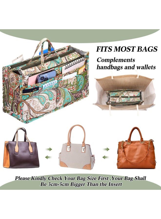 SilTriangle 2 Pcs Printing Handbag Organizers Peacock Flower Purse Tote Organizer Insert Liner Bag with 13 Pockets, High Capacity, for Women Tote, Handbag Organizer - Image 4