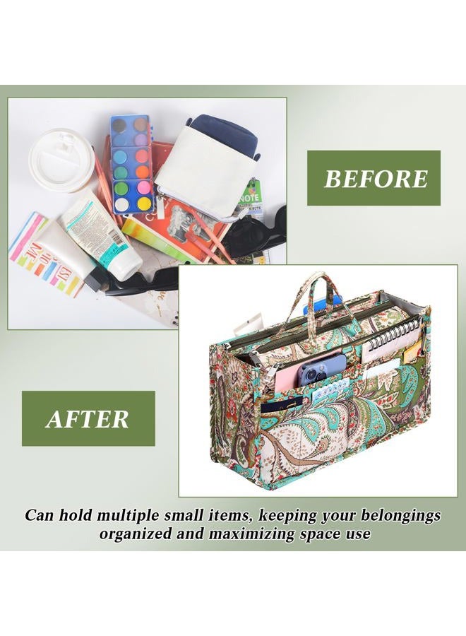 SilTriangle 2 Pcs Printing Handbag Organizers Peacock Flower Purse Tote Organizer Insert Liner Bag with 13 Pockets, High Capacity, for Women Tote, Handbag Organizer - Image 5