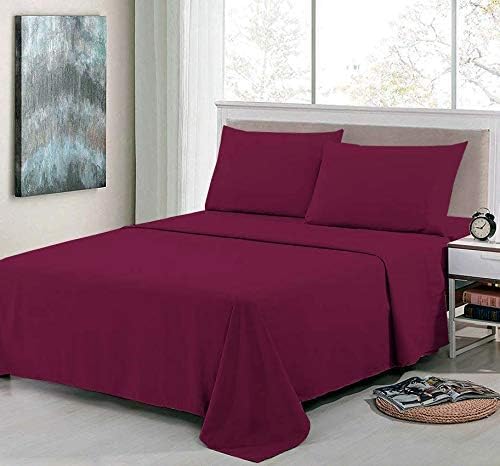 Outlay Home Soft Microfibre 350 TC Double Plain Bedsheet with 2 Pillow Cover,(228 x 242 CM) - Wine - Image 2
