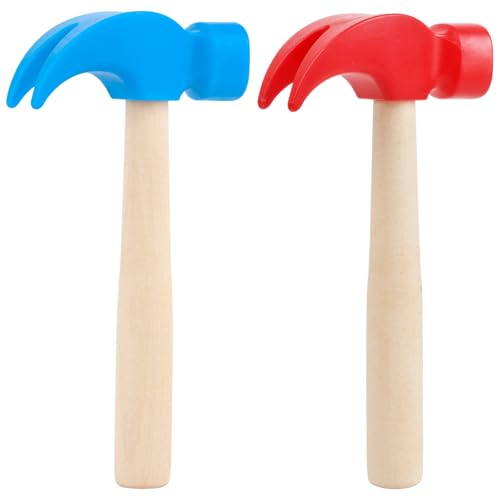 Lemicin 2 Pack Wooden Hammer Toys Simulation Hammers Maintenance Tools Educational Toys for Boys Girls Kids Maintenance Tools Birthday Party Games SuppliesRed Blue - Image 1