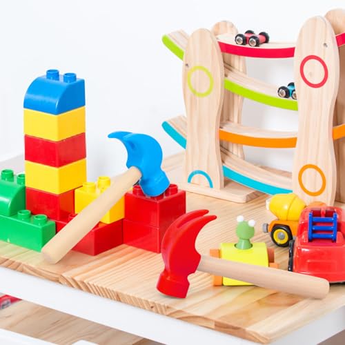 Lemicin 2 Pack Wooden Hammer Toys Simulation Hammers Maintenance Tools Educational Toys for Boys Girls Kids Maintenance Tools Birthday Party Games SuppliesRed Blue - Image 5