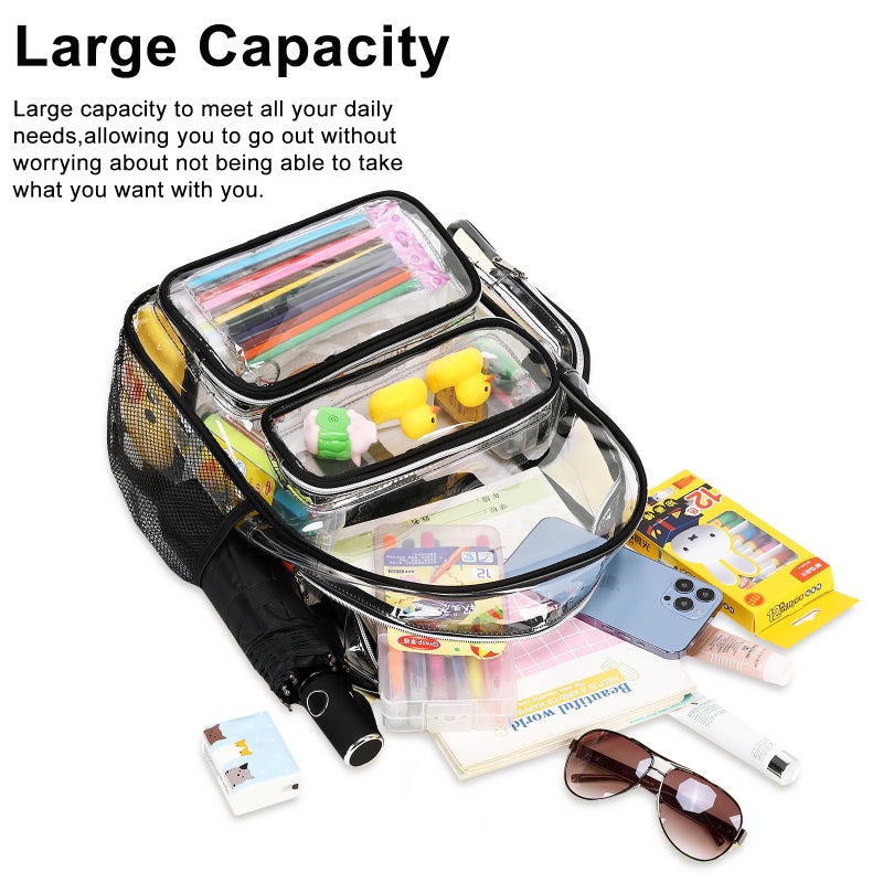 BTOOP Clear Backpack Heavy Duty Transparent Backpack 17" See Through Bookbag for College Work Festival Security with Padded Strap Large Capacity - Image 5