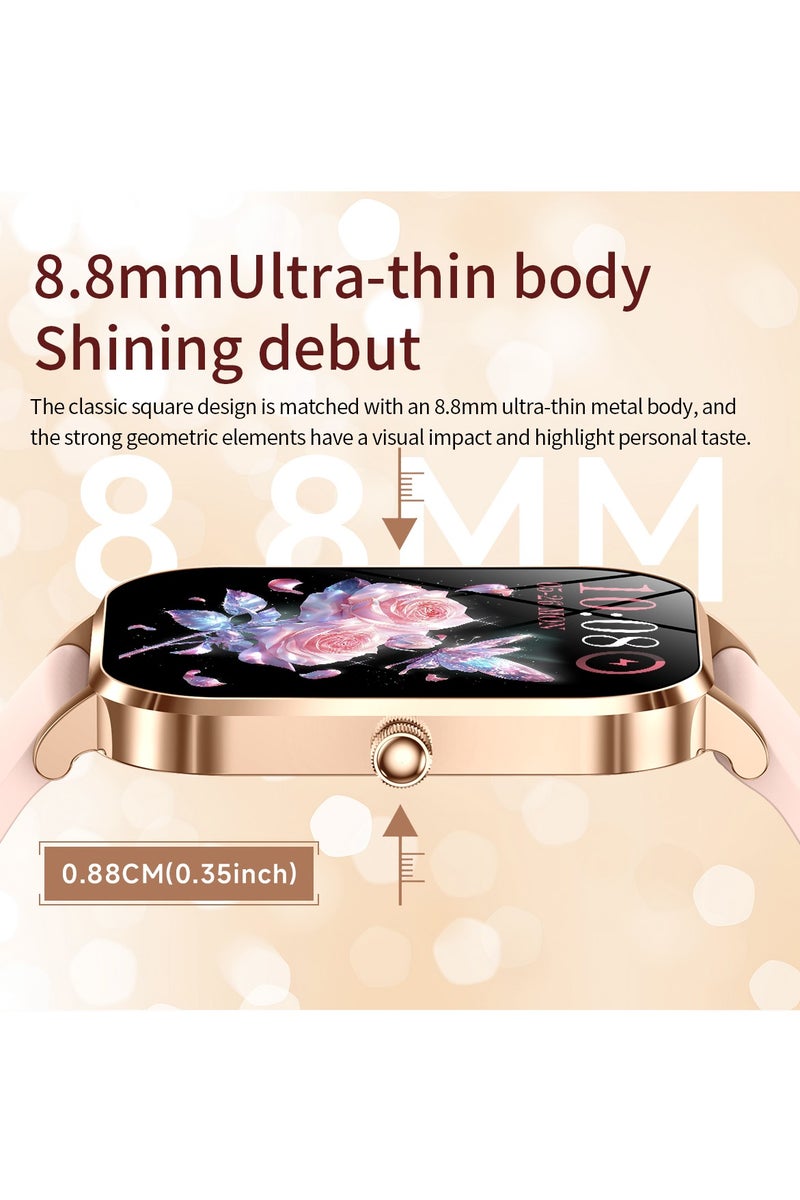 رولستيمي ساعة ذكية نسائية ، شاشة 1.75 بوصة عالية الدقة ، ساعة لياقة بدنية مقاومة للماء من آي بي 68 ، مكالمة بلوتوث (رد / جعل) ، مراقب معدل ضربات القلب / النوم ، متتبعات رياضية ، شريط إم كيه 90 وردي - Image 3