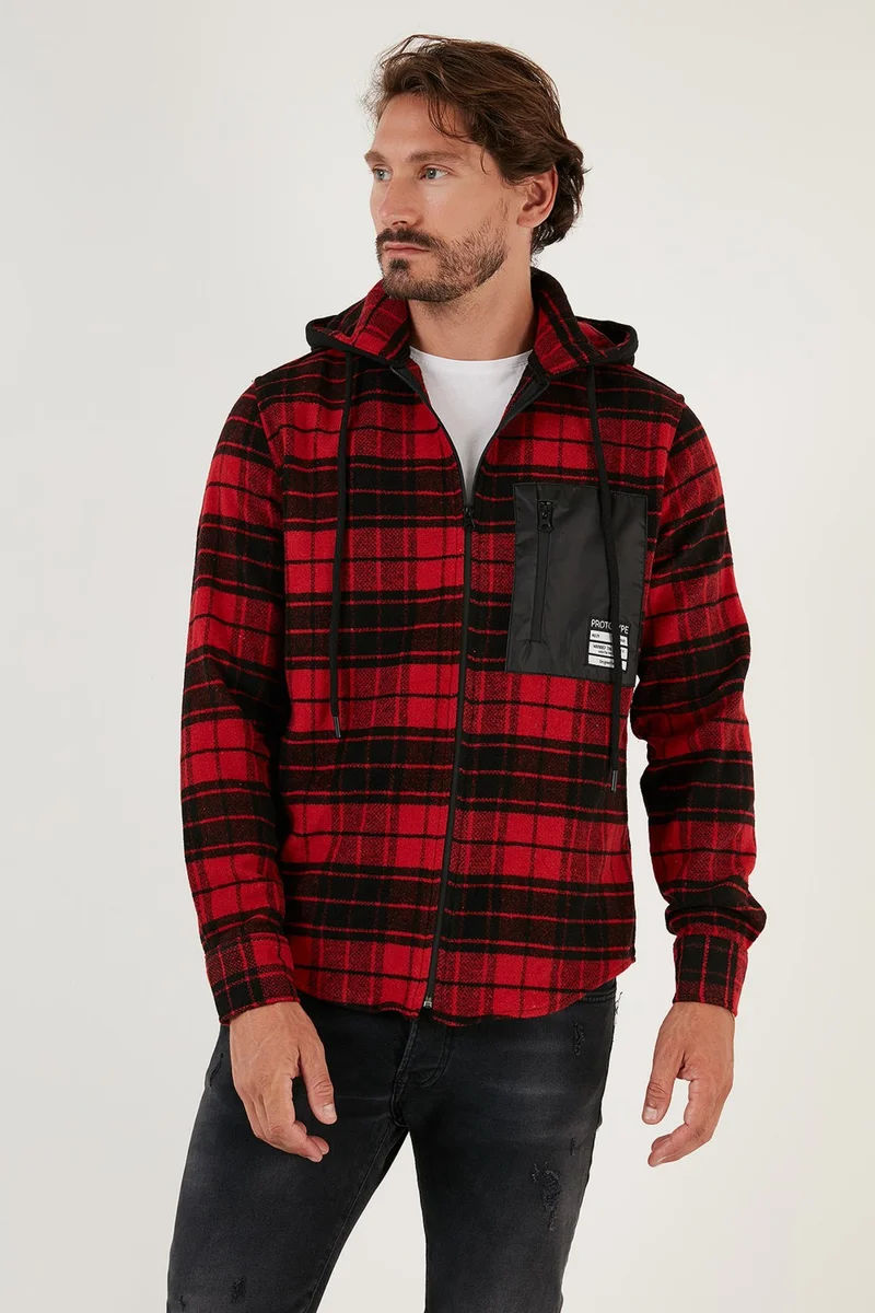 Buratti Plaid Hooded Zippered Oversize Winter Lumberjack Shirt Men's Shirt CF24W197032
