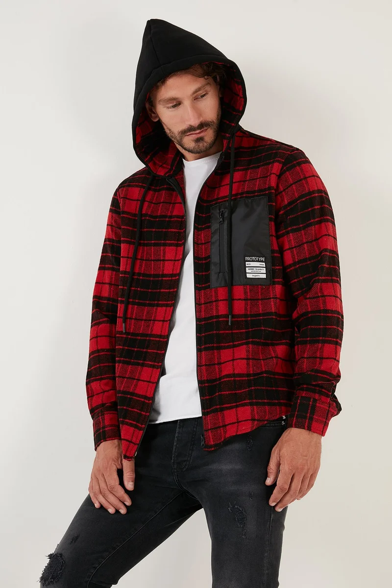 Buratti Plaid Hooded Zippered Oversize Winter Lumberjack Shirt Men's Shirt CF24W197032
