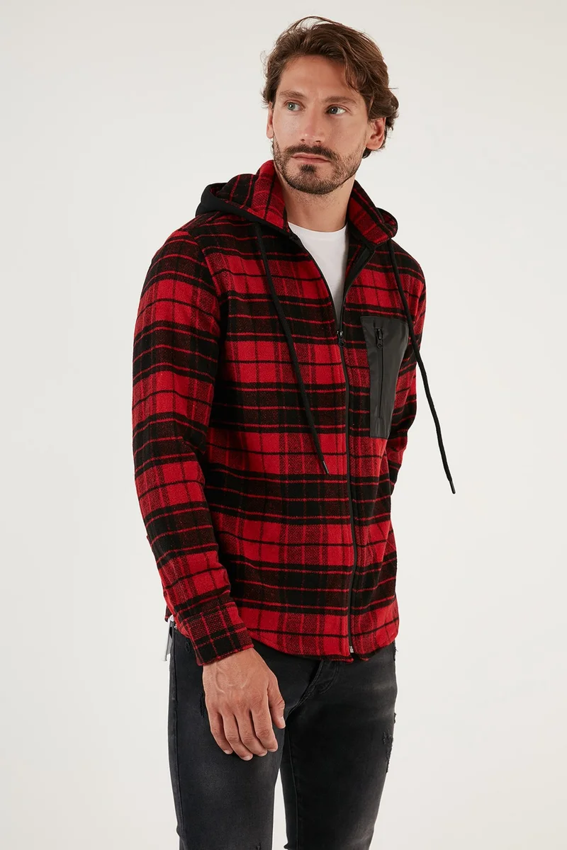 Buratti Plaid Hooded Zippered Oversize Winter Lumberjack Shirt Men's Shirt CF24W197032