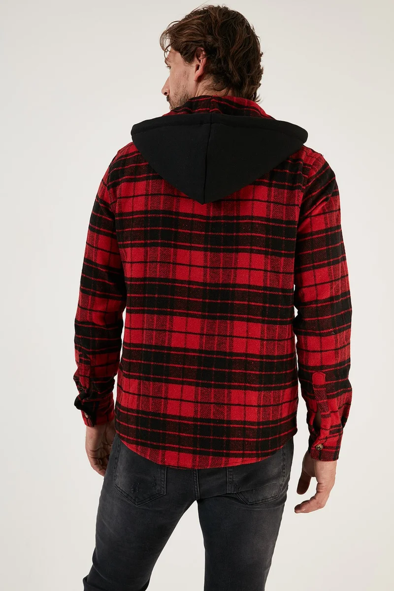 Buratti Plaid Hooded Zippered Oversize Winter Lumberjack Shirt Men's Shirt CF24W197032