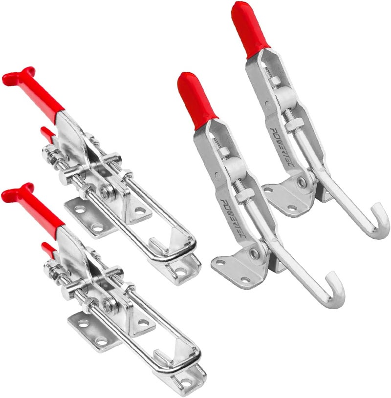POWERTEC 4PK Toggle Clamp Set, 375 lbs & 700 lbs Holding Capacity, J Hook and Self-Lock U-Bolt Adjustable Latch for Smoker, Tool Box, Woodworking Jigs and Fixtures, Cabinet, Lids, Door, Truck (20345) - Image 1