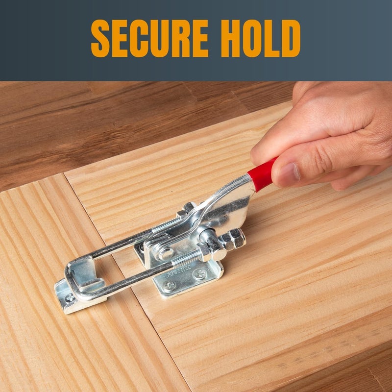 POWERTEC 4PK Toggle Clamp Set, 375 lbs & 700 lbs Holding Capacity, J Hook and Self-Lock U-Bolt Adjustable Latch for Smoker, Tool Box, Woodworking Jigs and Fixtures, Cabinet, Lids, Door, Truck (20345) - Image 3