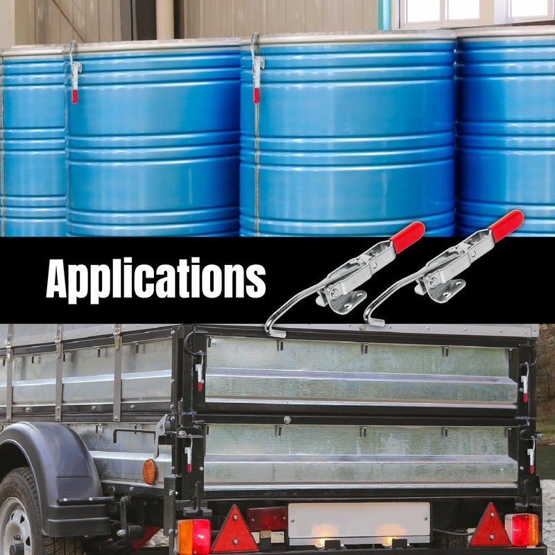 POWERTEC 4PK Toggle Clamp Set, 375 lbs & 700 lbs Holding Capacity, J Hook and Self-Lock U-Bolt Adjustable Latch for Smoker, Tool Box, Woodworking Jigs and Fixtures, Cabinet, Lids, Door, Truck (20345) - Image 4