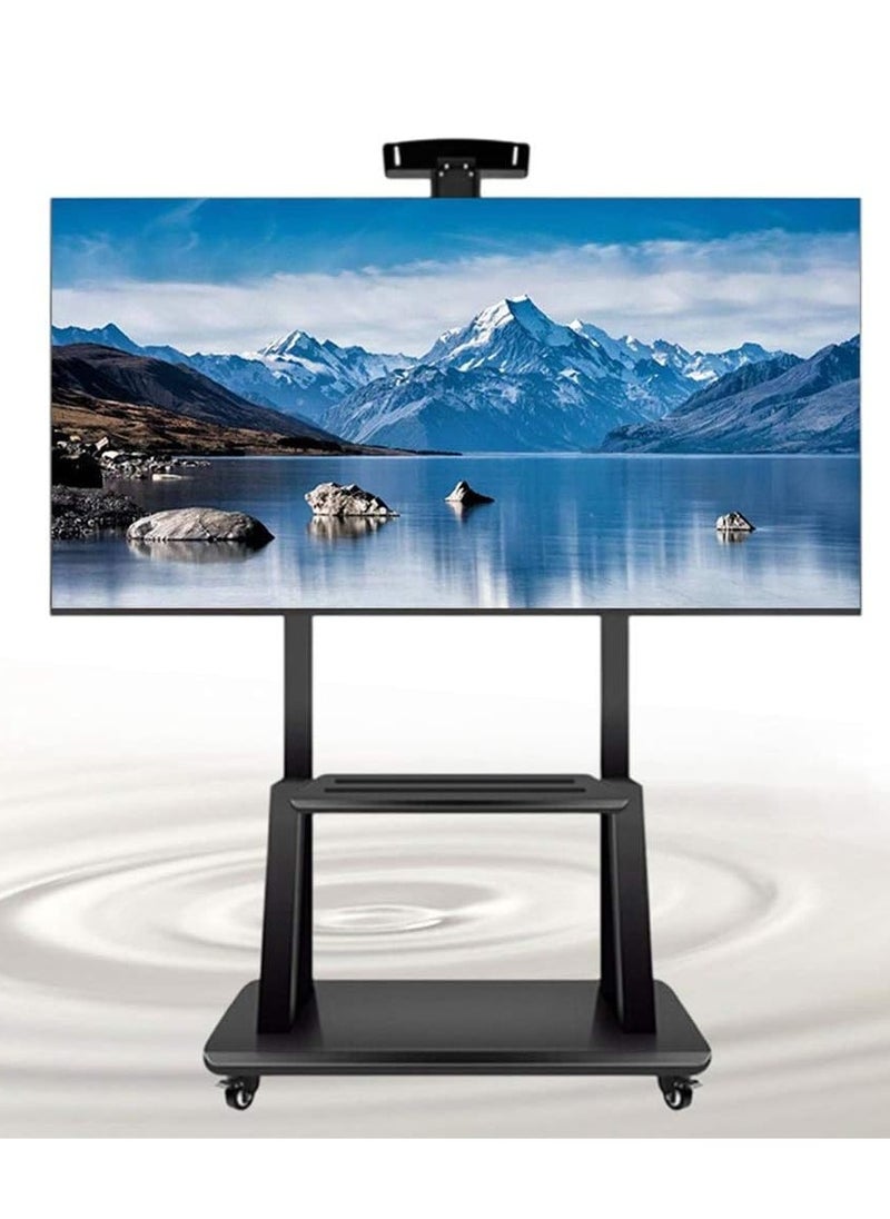 HYX HYX Adjustable Rolling TV Stand – Cart for 32-75 Inch Flat & Curved Screens, Black with Shelf  - Image 1