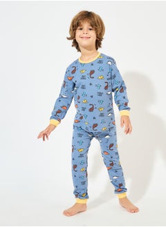 Styli Dinosaur Printed Cotton T-Shirt & Pyjama Set  - Image 1