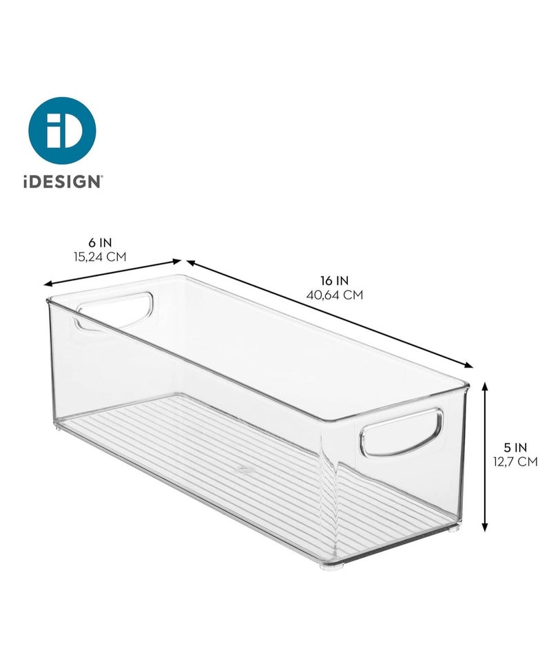 iDesign Kitchen Binz Clear Storage Bin 16 x 6 x 5 Inch – Plastic Pantry Organizer with Built-in Handles for Fridge Cabinet & Countertop, Multipurpose Kitchen Storage Container - Image 2