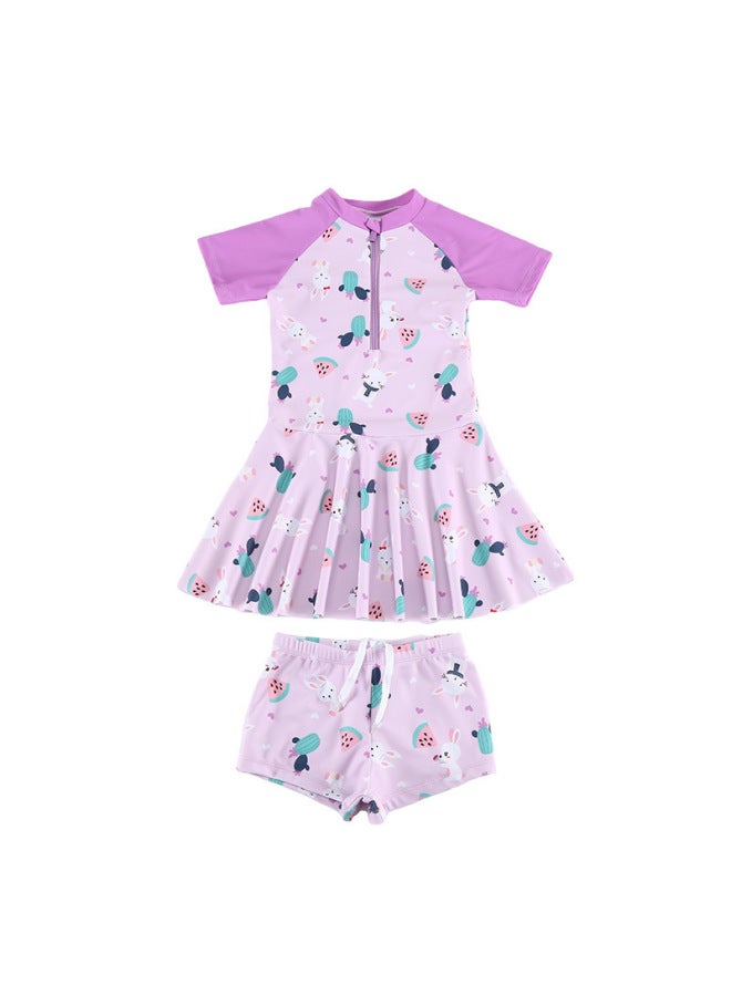 Loquat Children's Swimwear Girls' Western-style Dress Split Boxers Swimwear Girls' Training Special Swimsuit-Color:Purple- - Image 1