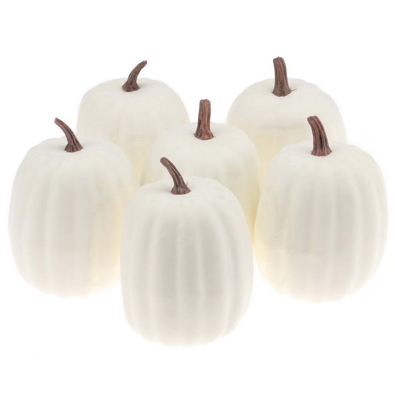 Woration HighGrade Fake Pumpkins Sets Artificial Milk White Pumpkin Decoration for Fall Harvest Halloween Thanksgiving Party Decorating  6 pcs