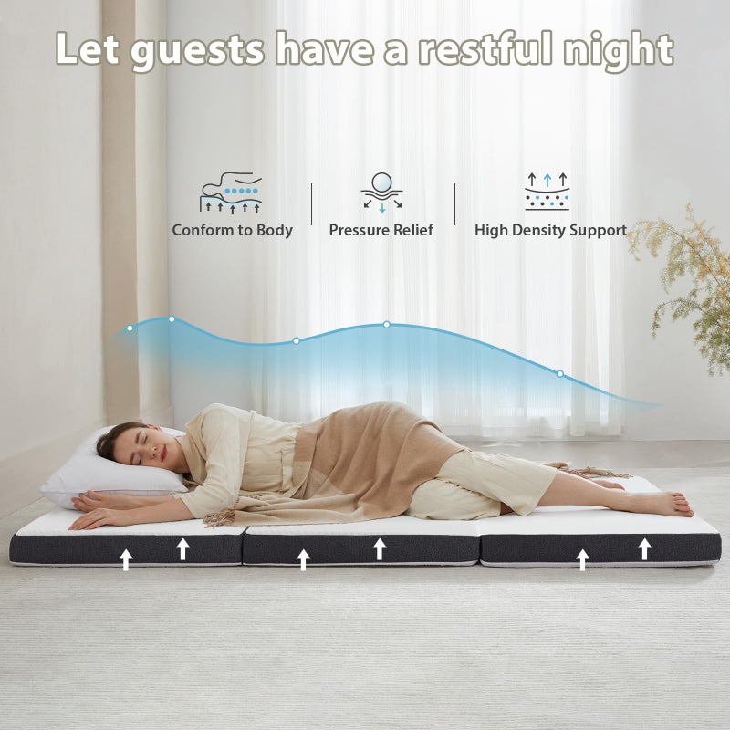 HUEIFY Tri Fold Memory Foam Foldable Mattress Single, 3 inch Folding Mattress for Guest Sleep. Portable Trifold Mat with Removable Washable Cover, Floor Sleeping Mat for Adult and Kid - Image 4