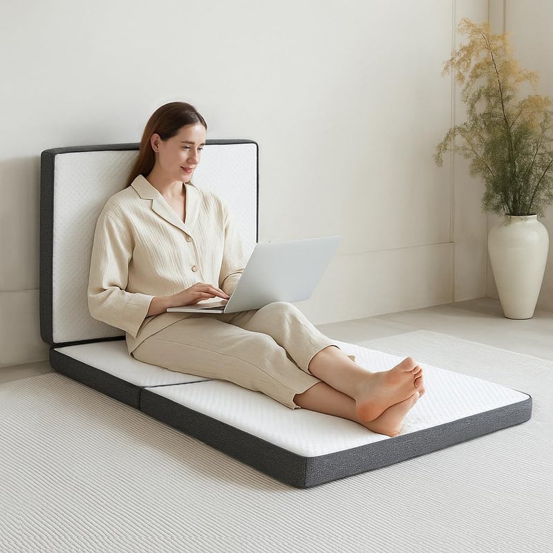 HUEIFY Tri Fold Memory Foam Foldable Mattress Single, 3 inch Folding Mattress for Guest Sleep. Portable Trifold Mat with Removable Washable Cover, Floor Sleeping Mat for Adult and Kid - Image 1
