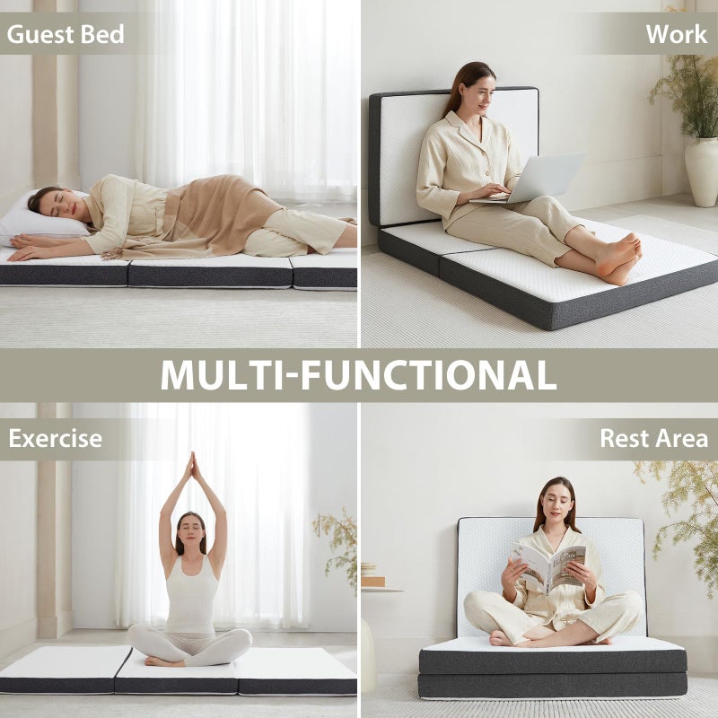 HUEIFY Tri Fold Memory Foam Foldable Mattress Single, 3 inch Folding Mattress for Guest Sleep. Portable Trifold Mat with Removable Washable Cover, Floor Sleeping Mat for Adult and Kid - Image 2
