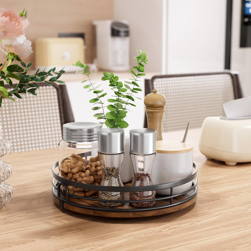 LAMU 9'' Lazy Susan Turntable Organizer for Cabinet, Round Wood Lazy Susan for Table Top, Kitchen, Countertop, Pantry, Spice, Bathroom Vanity, Coffee, Decor - Image 2