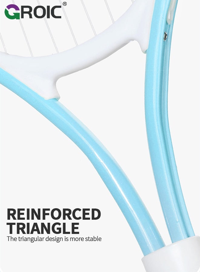 GROIC Kids Tennis Racket, 21-Inch Lightweight Racket in Sky Blue with White Grip, Solo Tennis Trainer with Ball and Mesh Carry Bag, Ideal for Kids Ages 6-12, Beginner-Friendly Tennis Kit, Tennis Trainer Set for Kids - Image 2