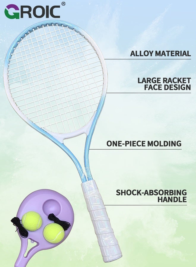 GROIC Kids Tennis Racket, 21-Inch Lightweight Racket in Sky Blue with White Grip, Solo Tennis Trainer with Ball and Mesh Carry Bag, Ideal for Kids Ages 6-12, Beginner-Friendly Tennis Kit, Tennis Trainer Set for Kids - Image 5