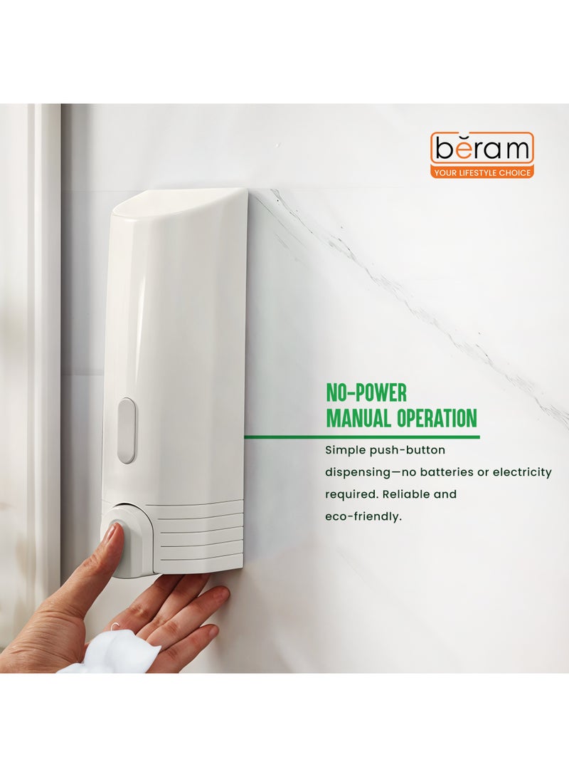 بيرام موزع صابون يدوي مثبت على الحائط من بيرام، سعة 400 مل، موزع صابون يعمل بالضغط للحمام والمطبخ والفندق، صابون سائل لليدين من مادة ABS مطلي بالكروم، شامبو، حامل معقم، حجرة واحدة قابلة لإعادة التعبئة - أبيض - Image 5