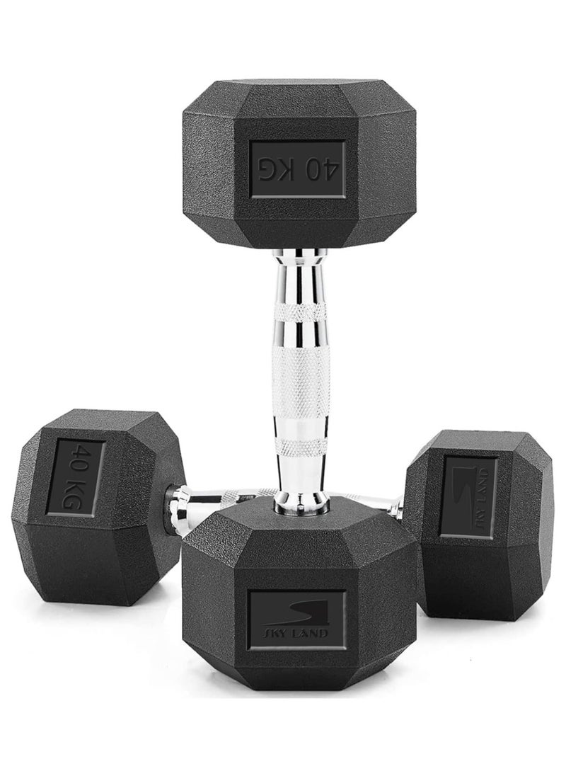 Sky Land HEX Dumbbell Rubber Coated Cast Iron Hexagonal Dumbbells 40 kg*2 for Professional Exercise | Premium Hand Weight Dumbbell | Strength Training Equipment | Full Body Workout -EM-9260-40  - Image 1